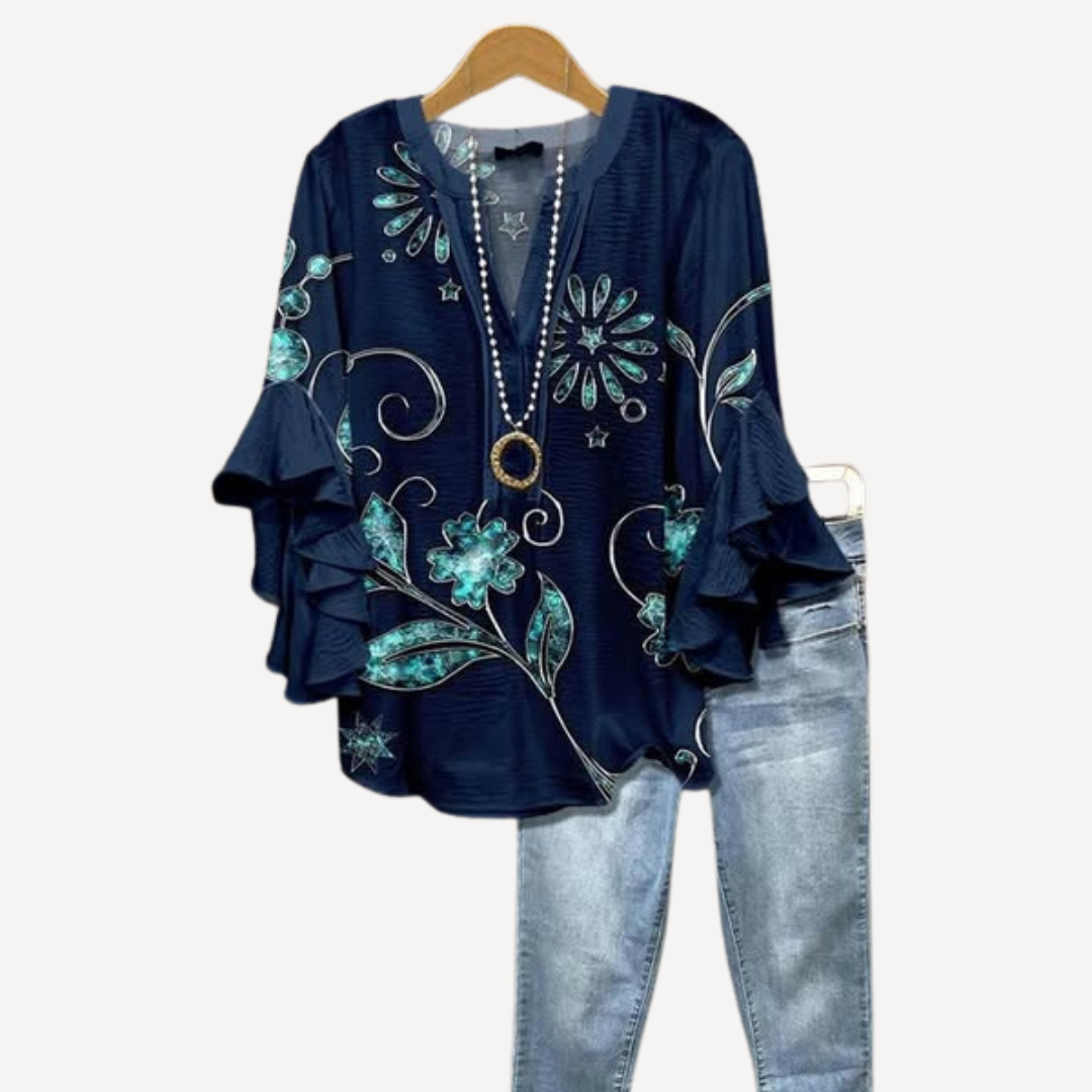 Norevana | Marta™ - Blusa Vintage con Estampado de Flores