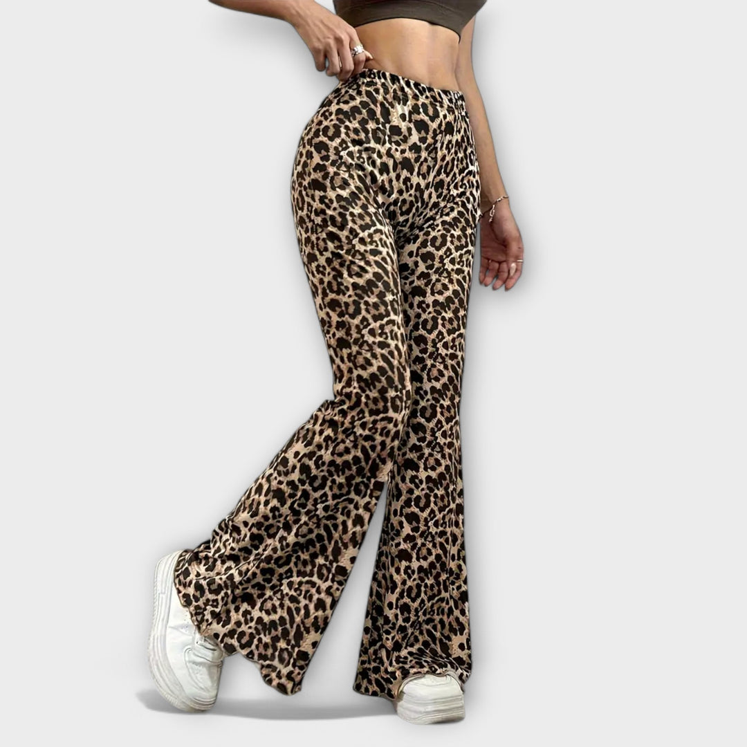 Norevana - Pantalón Bootcut de Leopardo