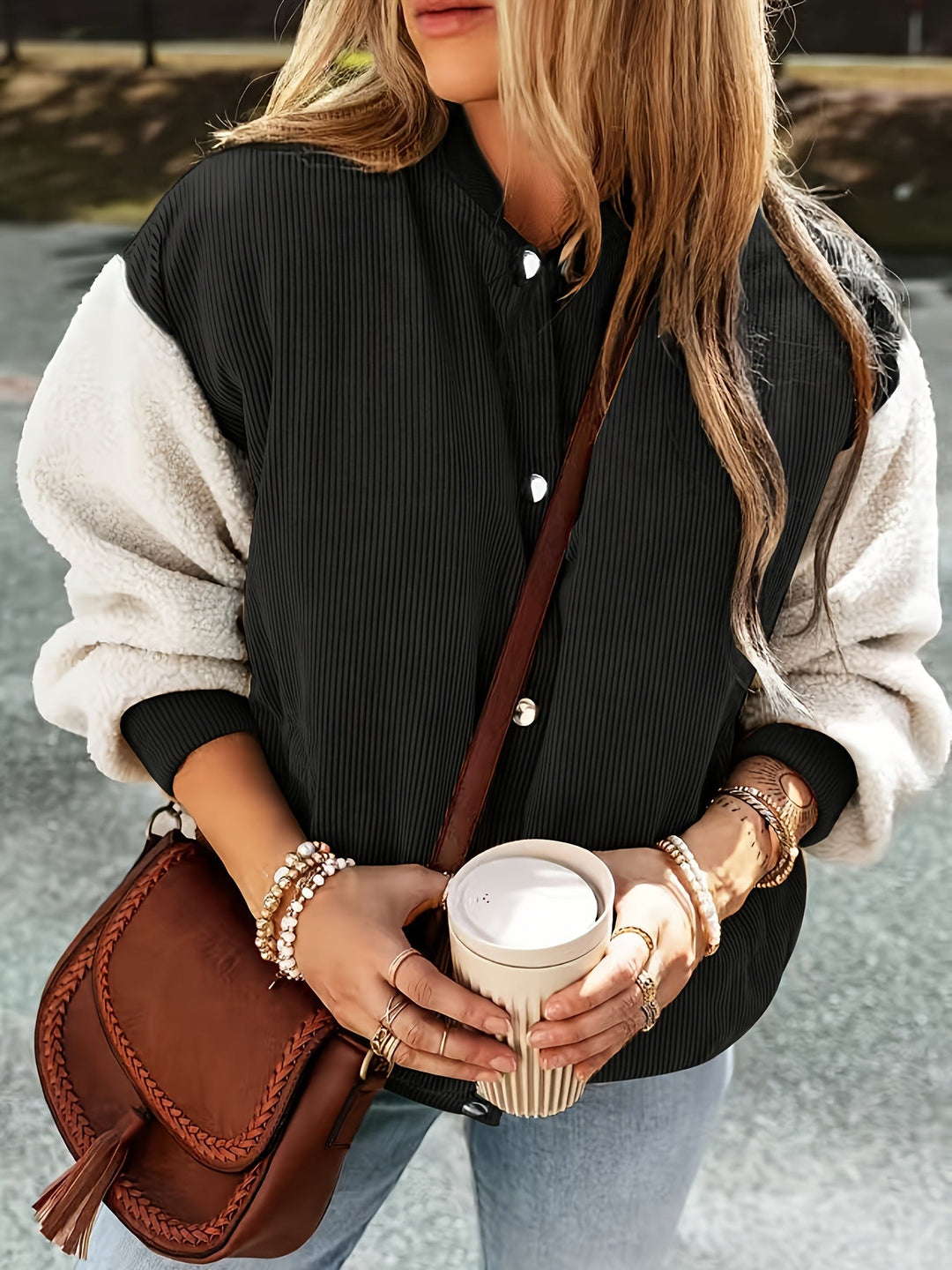 Briela™ Chaqueta Elegante de Otoño con Cuello Beisbolero y Bloques de Color