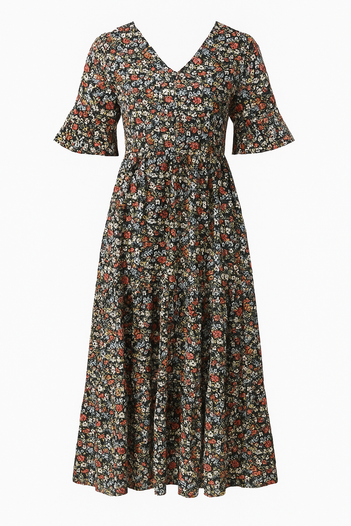 Boho Midi-jurk - Bloemenprint & Losse Pasvorm Ontwerp