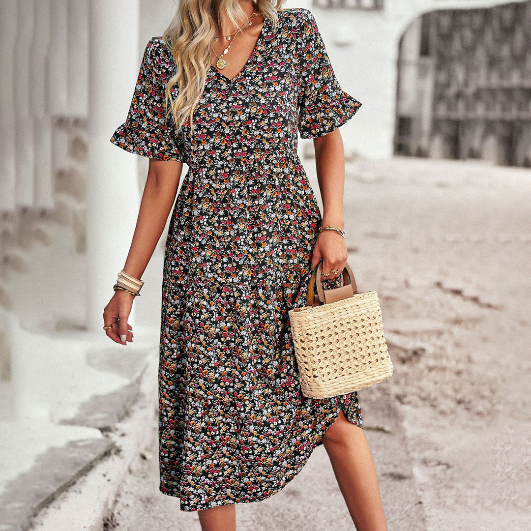 Boho Midi-jurk - Bloemenprint & Losse Pasvorm Ontwerp