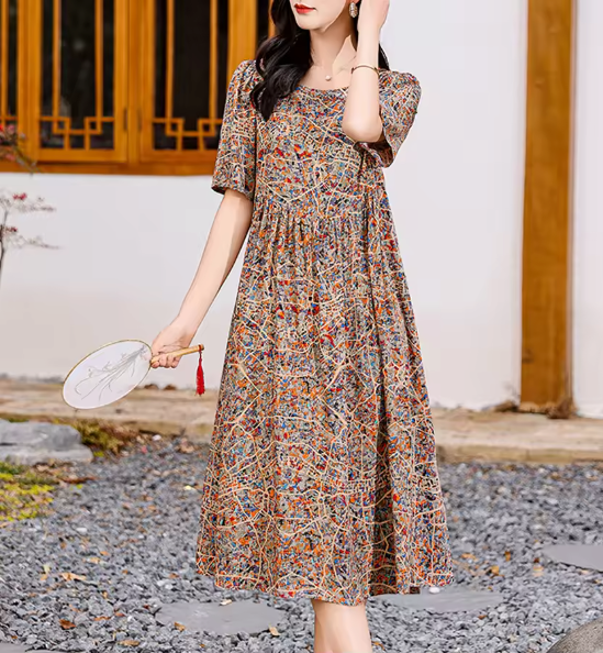 Boho Midi-jurk - Bloemenprint & Losse Pasvorm Ontwerp