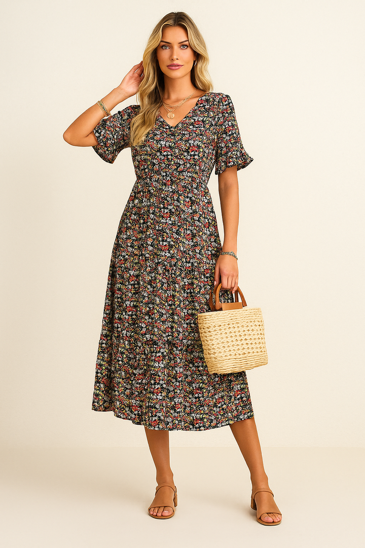 Boho Midi-jurk - Bloemenprint & Losse Pasvorm Ontwerp