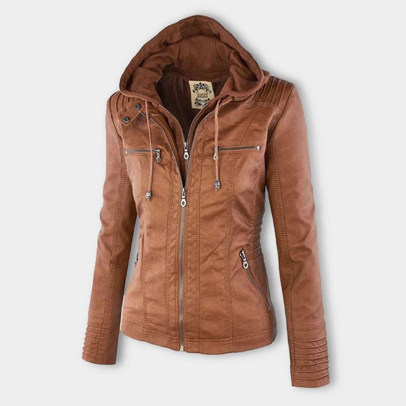 Chaqueta de cuero con capucha