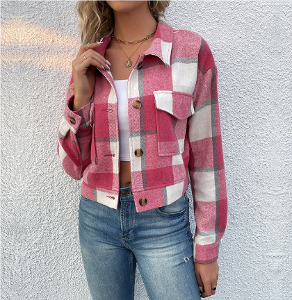 Jayden | Stijlvolle Croppped Geruite Jas