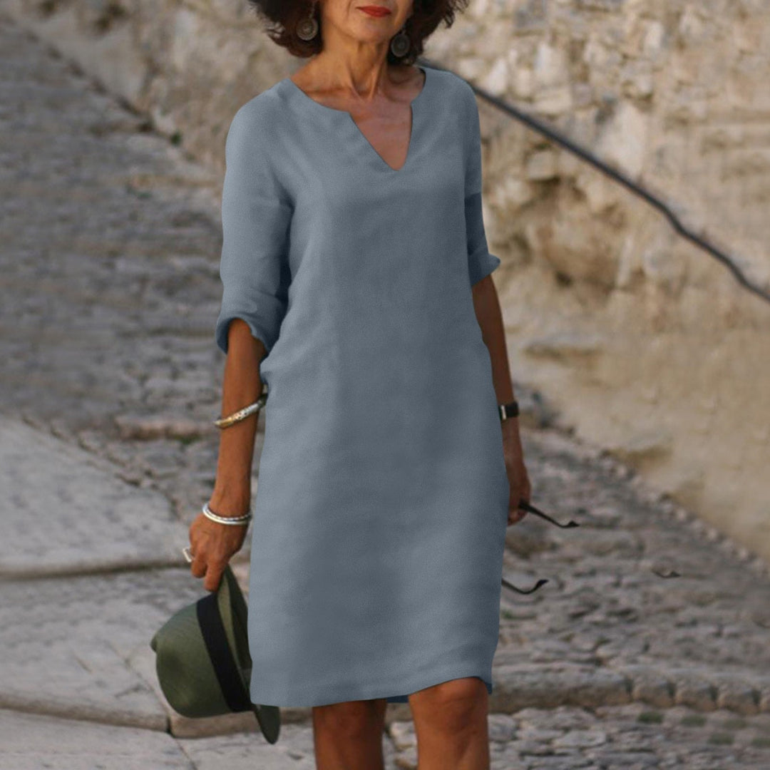 Elegant Linen Summer Dress with V-Neck