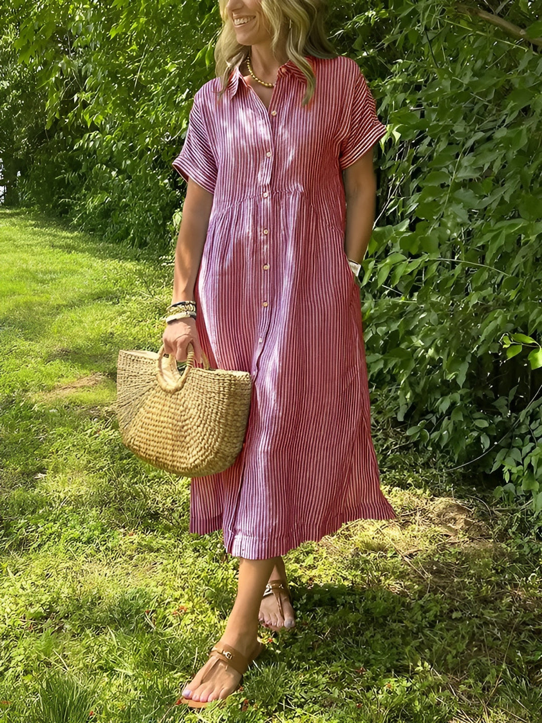 Marielle – Relaxed Striped Shirt Dress with Side Pockets