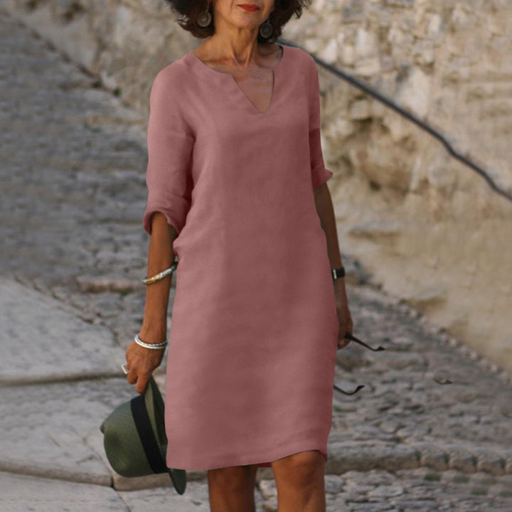 Elegant Linen Summer Dress with V-Neck