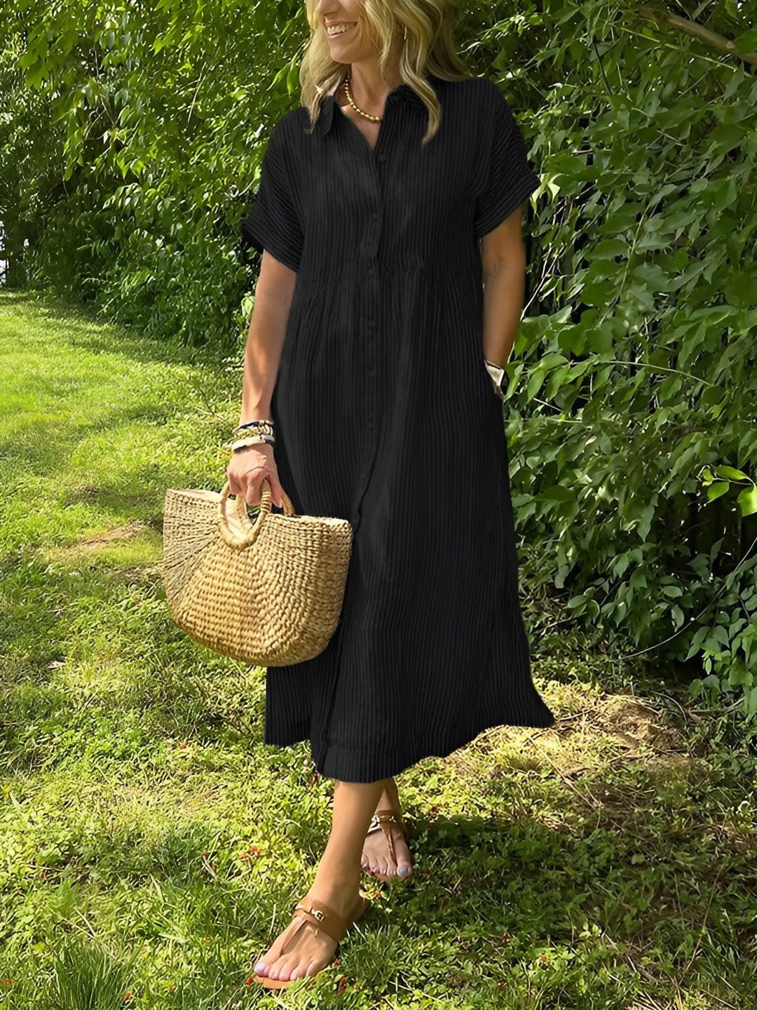 Marielle – Relaxed Striped Shirt Dress with Side Pockets